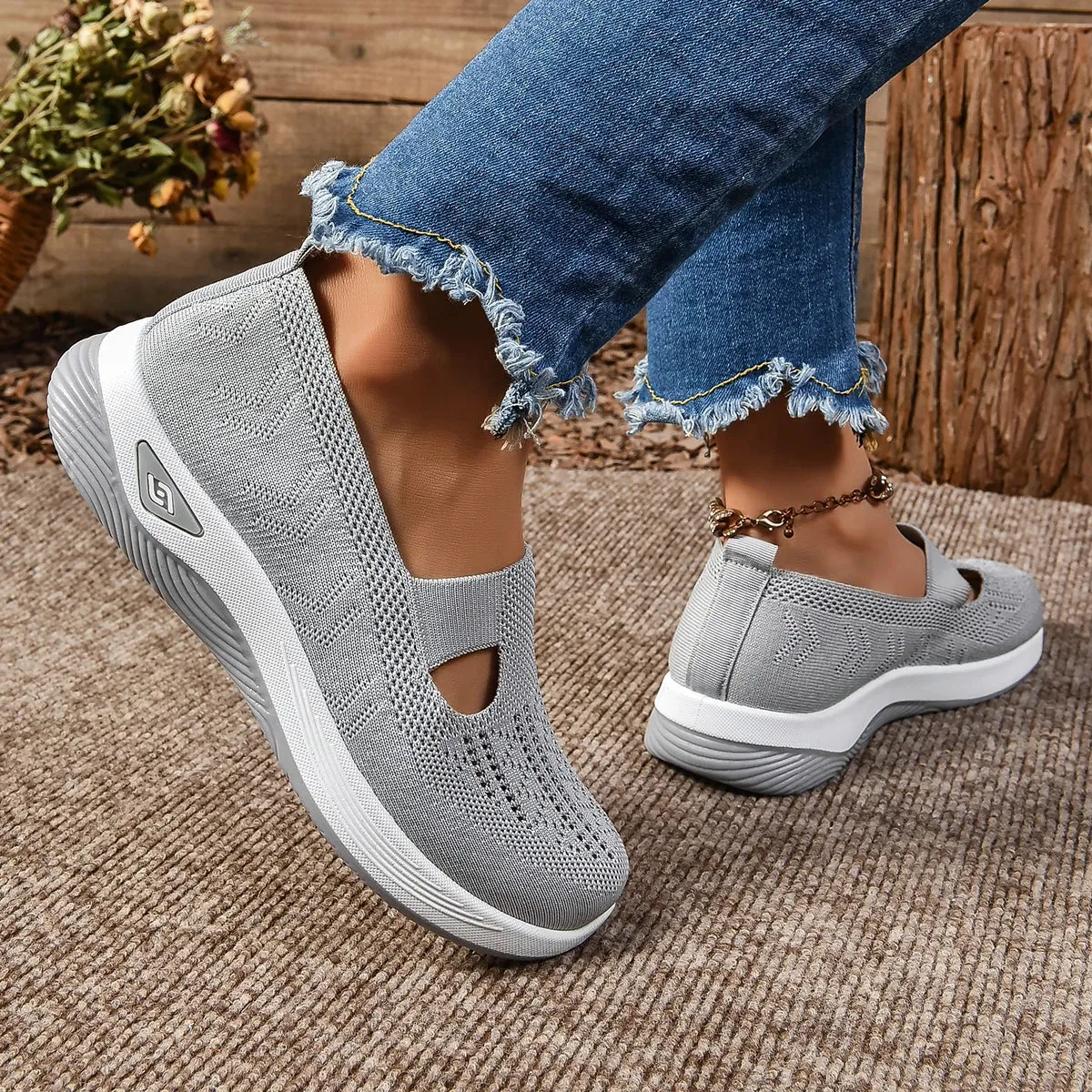 Soft Sole Knitted Sneakers - Breathable Comfort Casual Sports Shoes Woman Lightweight Hollow Out Mesh Flats Summer Shoes For Women