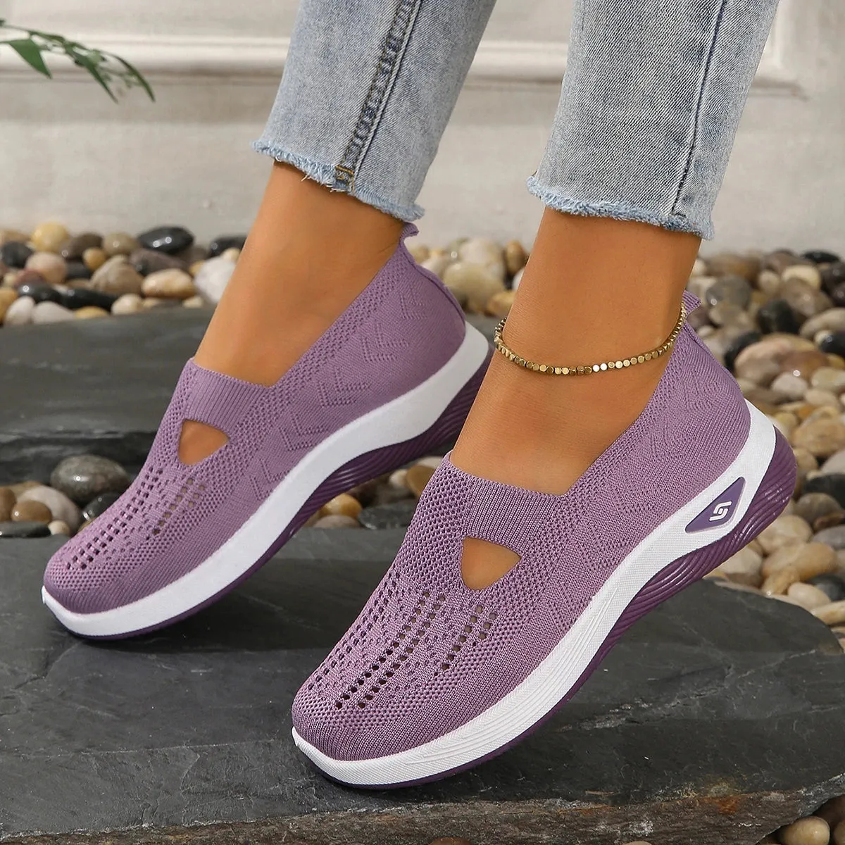 Soft Sole Knitted Sneakers - Breathable Comfort Casual Sports Shoes Woman Lightweight Hollow Out Mesh Flats Summer Shoes For Women