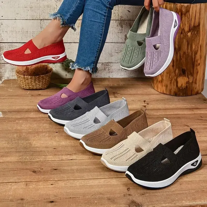 Soft Sole Knitted Sneakers - Breathable Comfort Casual Sports Shoes Woman Lightweight Hollow Out Mesh Flats Summer Shoes For Women