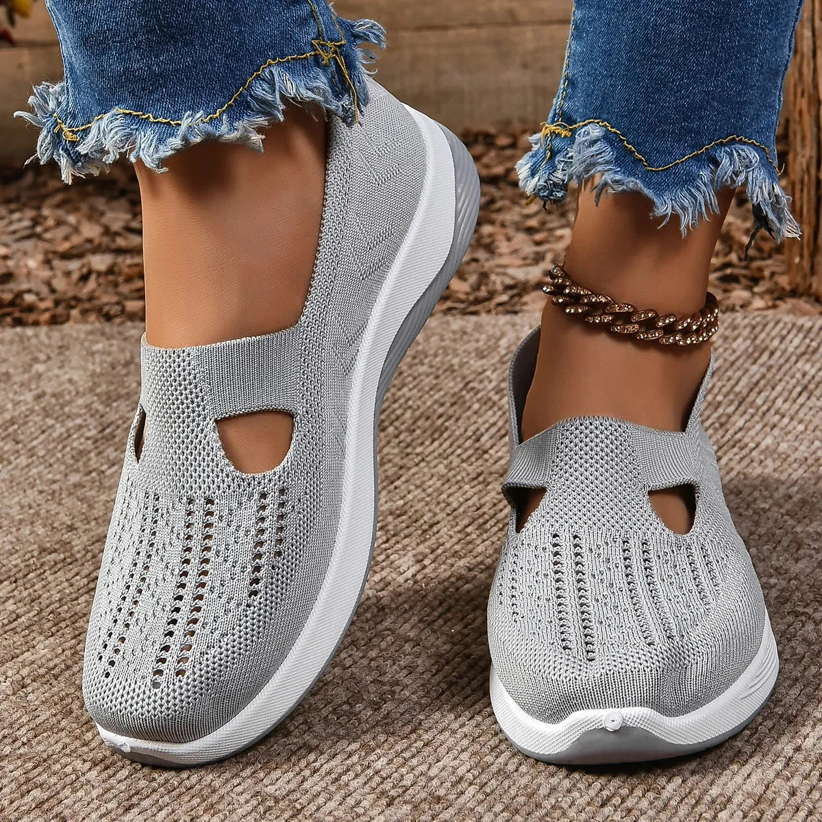 Soft Sole Knitted Sneakers - Breathable Comfort Casual Sports Shoes Woman Lightweight Hollow Out Mesh Flats Summer Shoes For Women