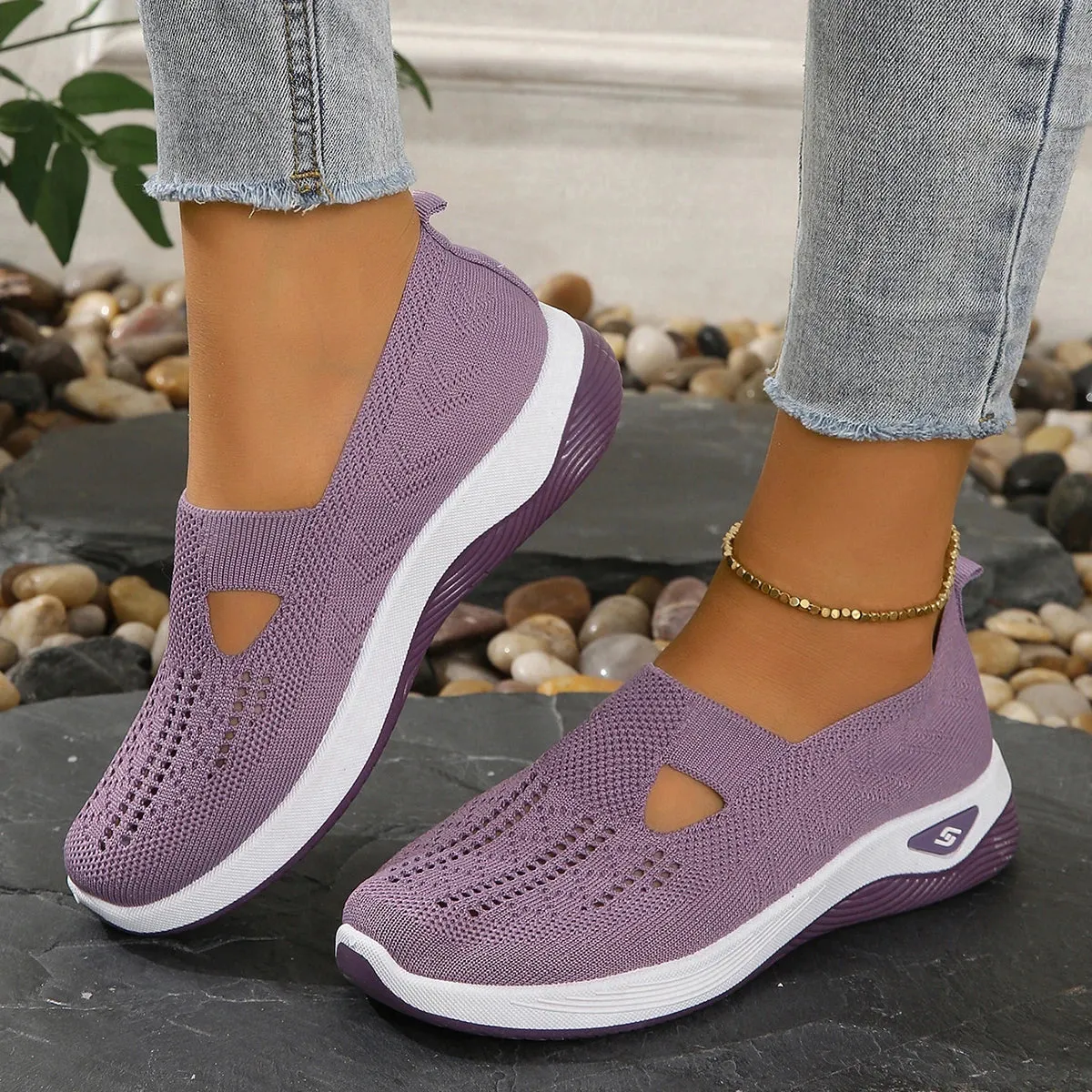 Soft Sole Knitted Sneakers - Breathable Comfort Casual Sports Shoes Woman Lightweight Hollow Out Mesh Flats Summer Shoes For Women