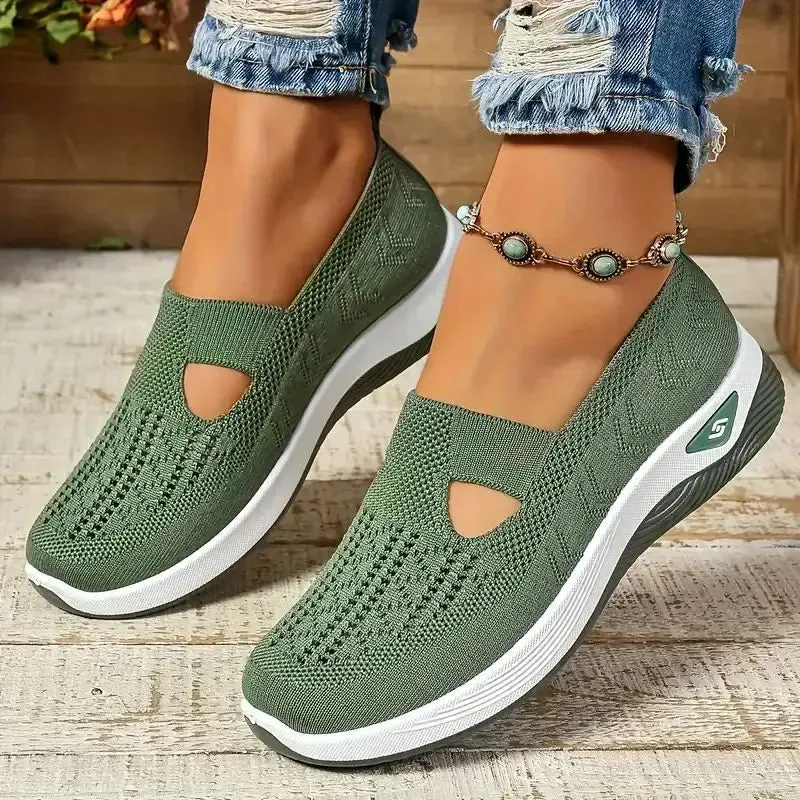 Soft Sole Knitted Sneakers - Breathable Comfort Casual Sports Shoes Woman Lightweight Hollow Out Mesh Flats Summer Shoes For Women