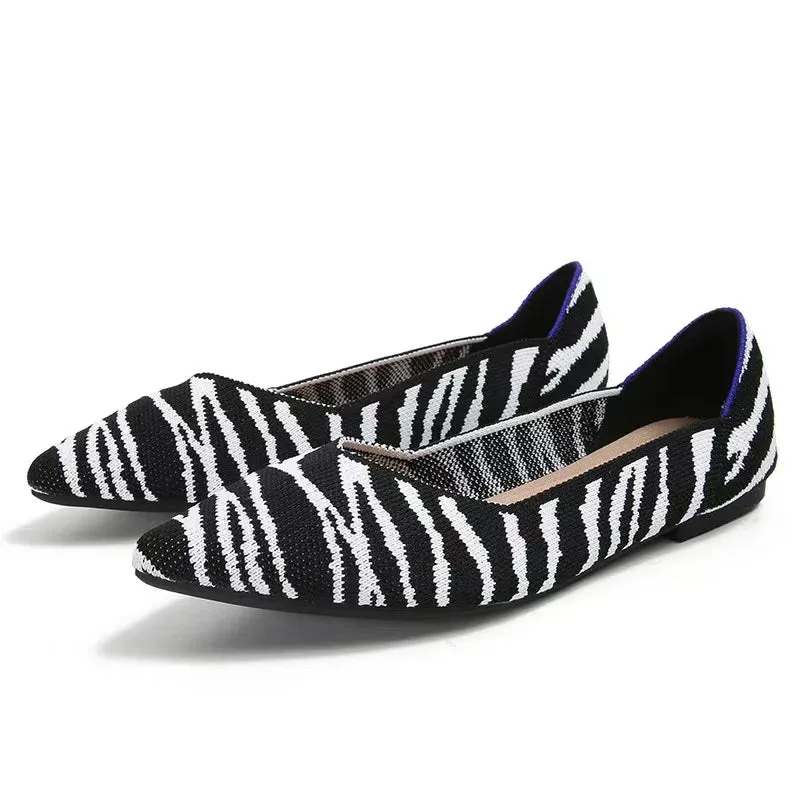 Spring and autumn flat shoes fashion leisure Women's flat shoes pointed knitting elastic comfortable boutique shoes