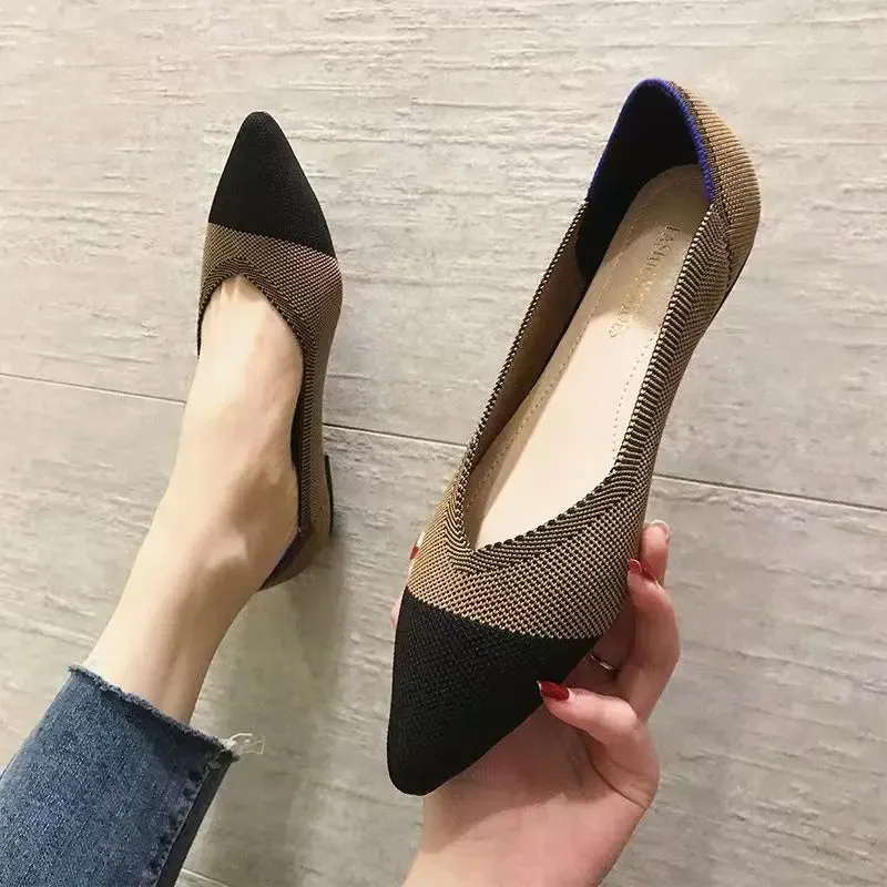 Spring and autumn flat shoes fashion leisure Women's flat shoes pointed knitting elastic comfortable boutique shoes
