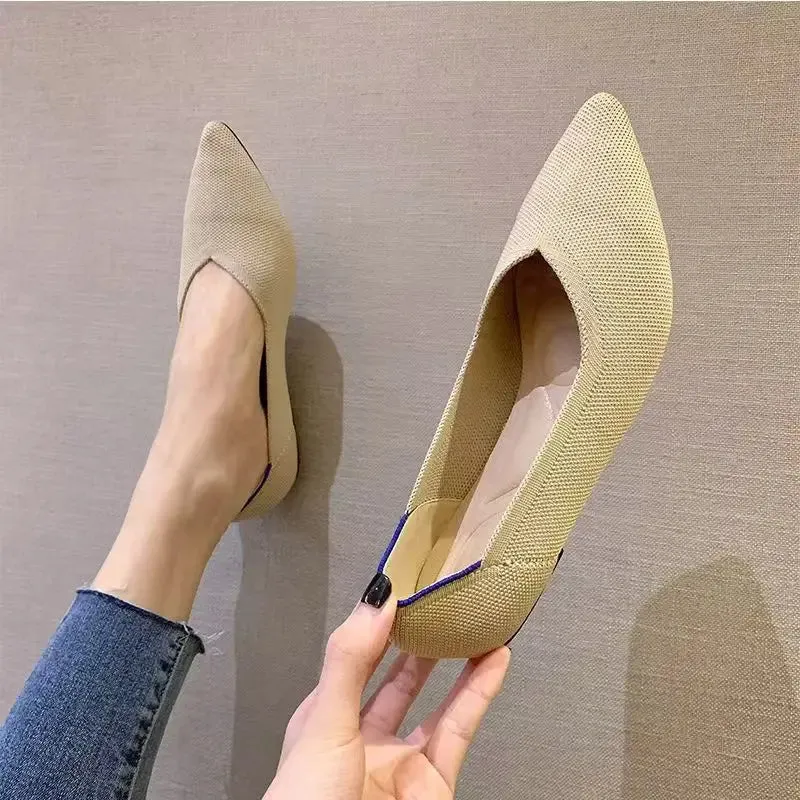 Spring and autumn flat shoes fashion leisure Women's flat shoes pointed knitting elastic comfortable boutique shoes