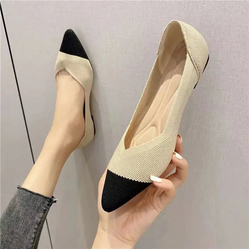 Spring and autumn flat shoes fashion leisure Women's flat shoes pointed knitting elastic comfortable boutique shoes