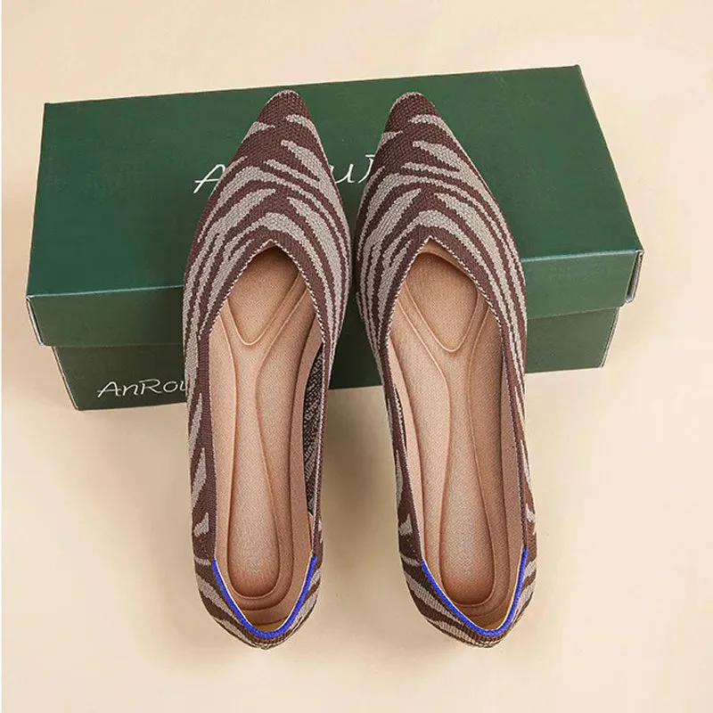 Spring and autumn flat shoes fashion leisure Women's flat shoes pointed knitting elastic comfortable boutique shoes