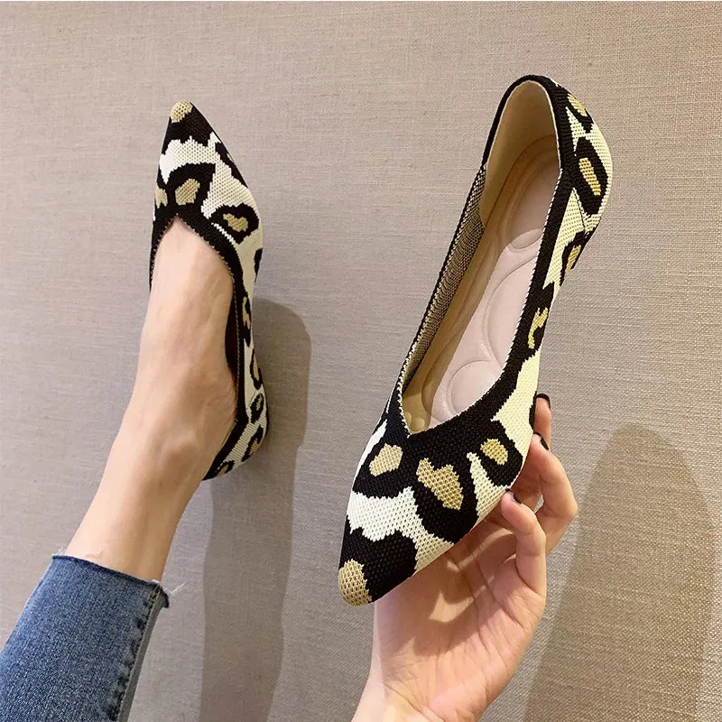 Spring and autumn flat shoes fashion leisure Women's flat shoes pointed knitting elastic comfortable boutique shoes