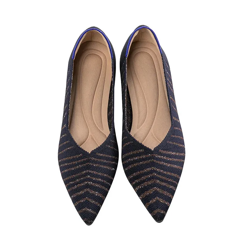 Spring and autumn flat shoes fashion leisure Women's flat shoes pointed knitting elastic comfortable boutique shoes