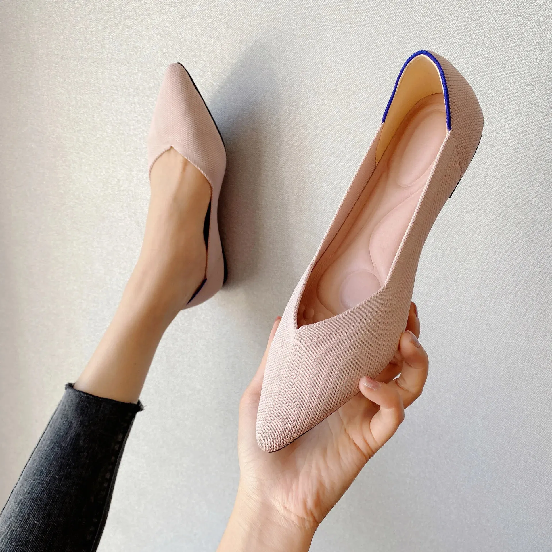 Spring and autumn flat shoes fashion leisure Women's flat shoes pointed knitting elastic comfortable boutique shoes