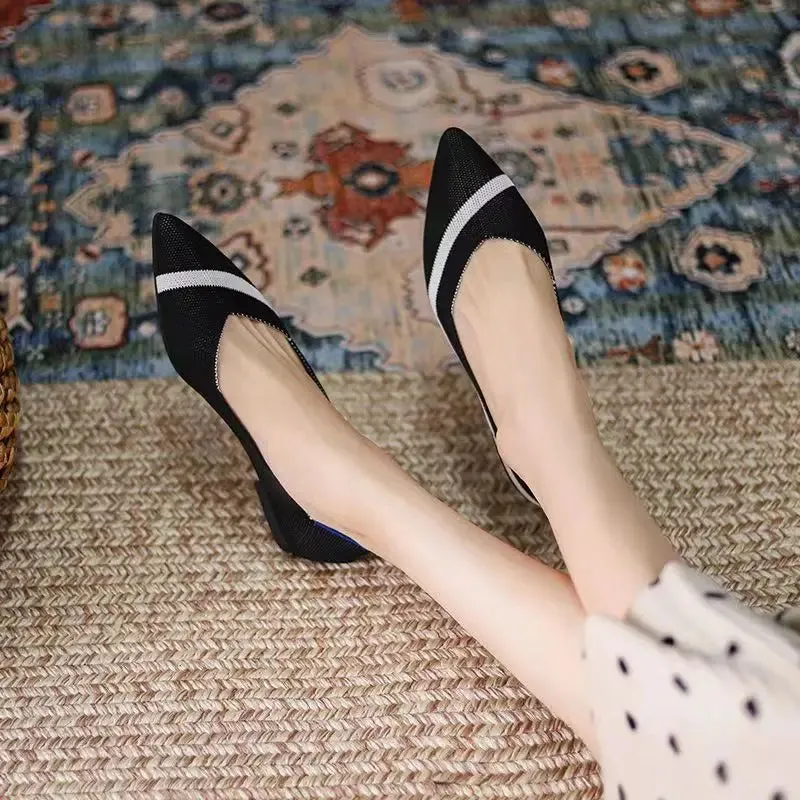 Spring and autumn flat shoes fashion leisure Women's flat shoes pointed knitting elastic comfortable boutique shoes