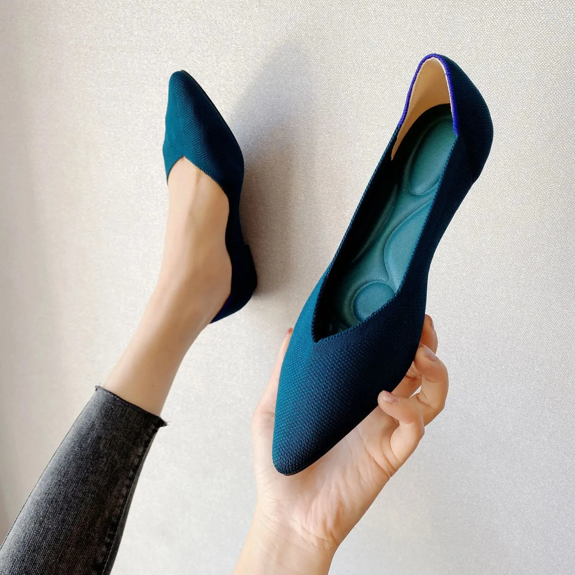 Spring and autumn flat shoes fashion leisure Women's flat shoes pointed knitting elastic comfortable boutique shoes