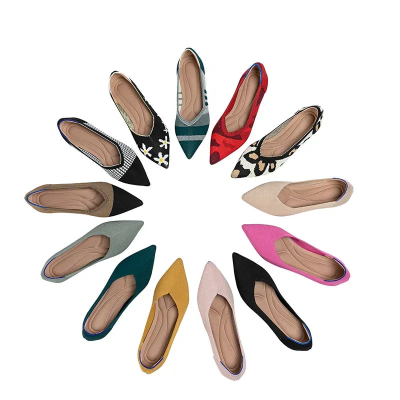 Spring and autumn flat shoes fashion leisure Women's flat shoes pointed knitting elastic comfortable boutique shoes