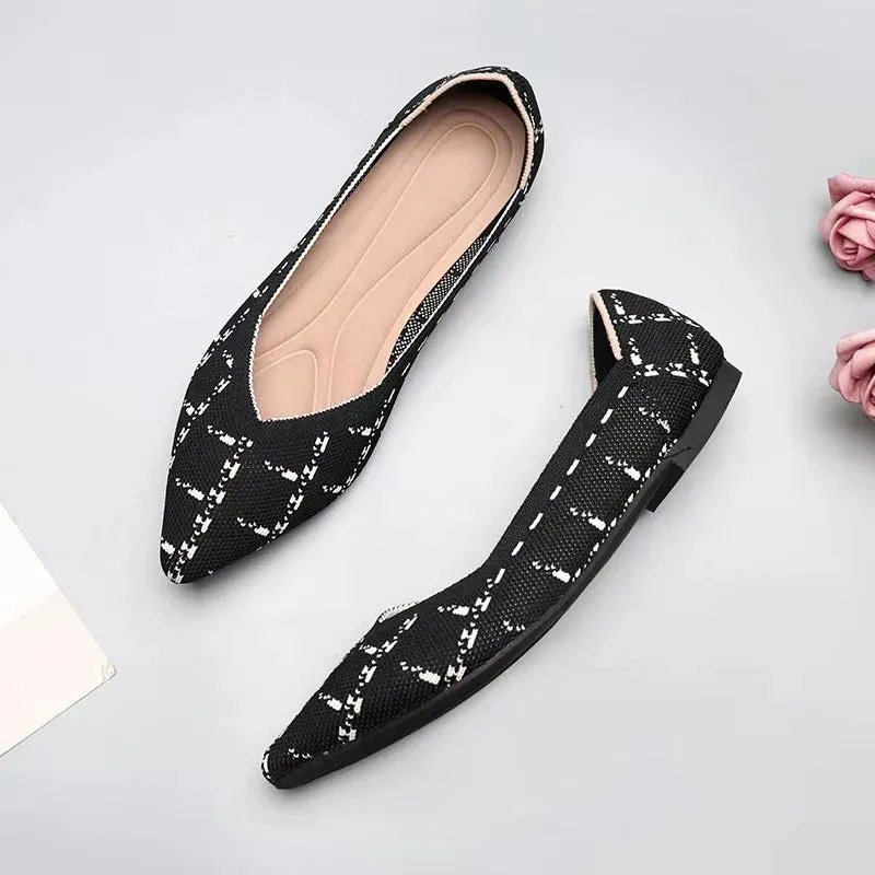 Spring and autumn flat shoes fashion leisure Women's flat shoes pointed knitting elastic comfortable boutique shoes
