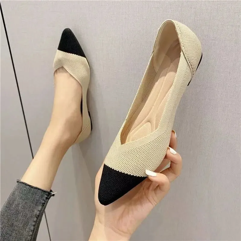 Spring and autumn flat shoes fashion leisure Women's flat shoes pointed knitting elastic comfortable boutique shoes