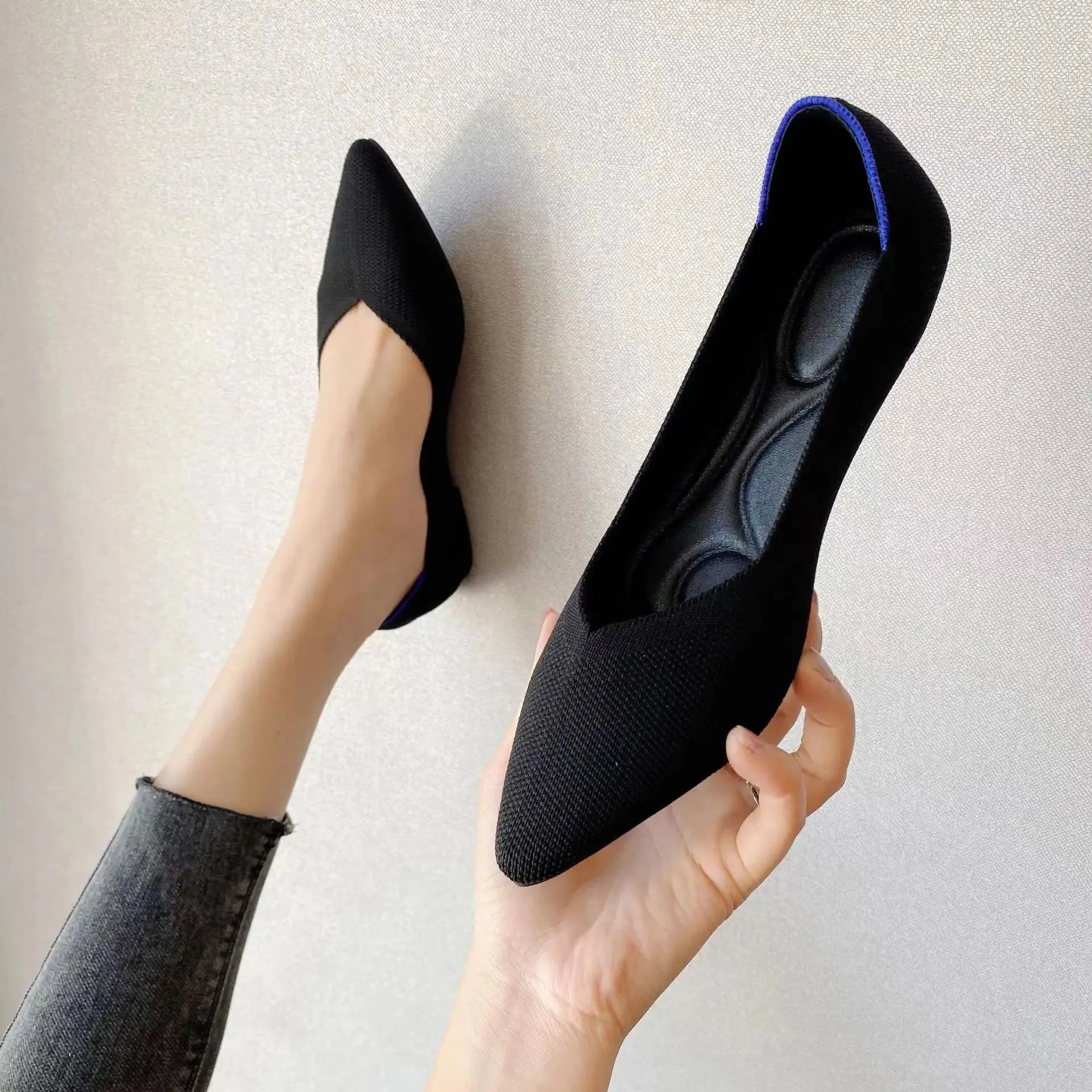 Spring and autumn flat shoes fashion leisure Women's flat shoes pointed knitting elastic comfortable boutique shoes