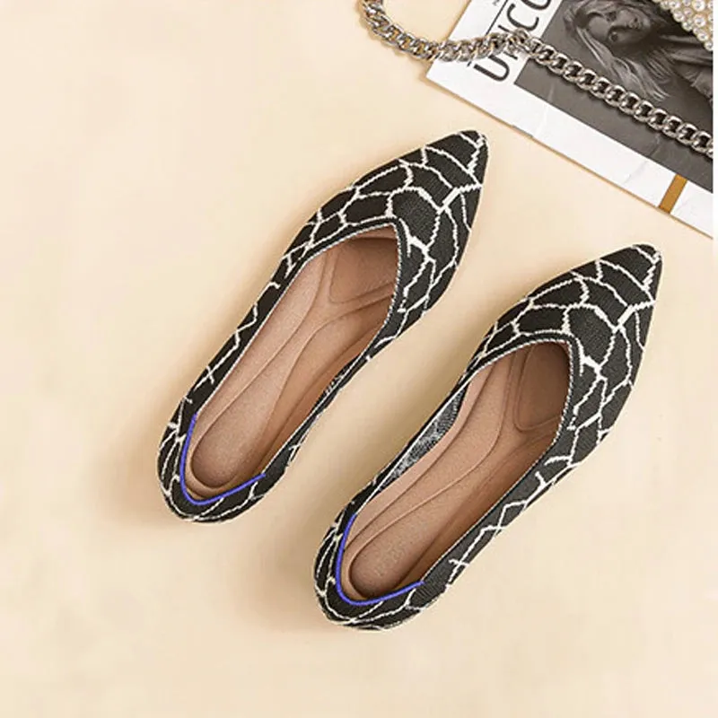 Spring and autumn flat shoes fashion leisure Women's flat shoes pointed knitting elastic comfortable boutique shoes