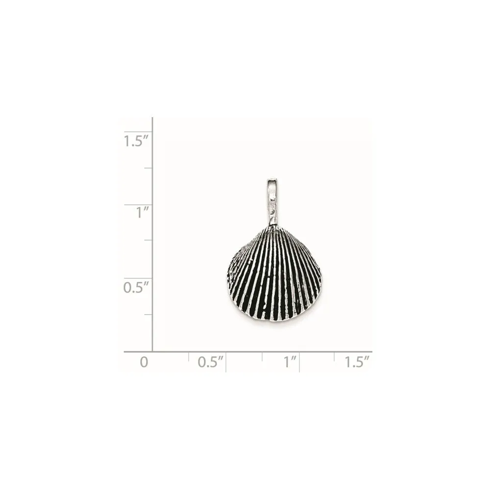 Sterling Silver Antiqued Cockle Shell Chain Slide Pendant