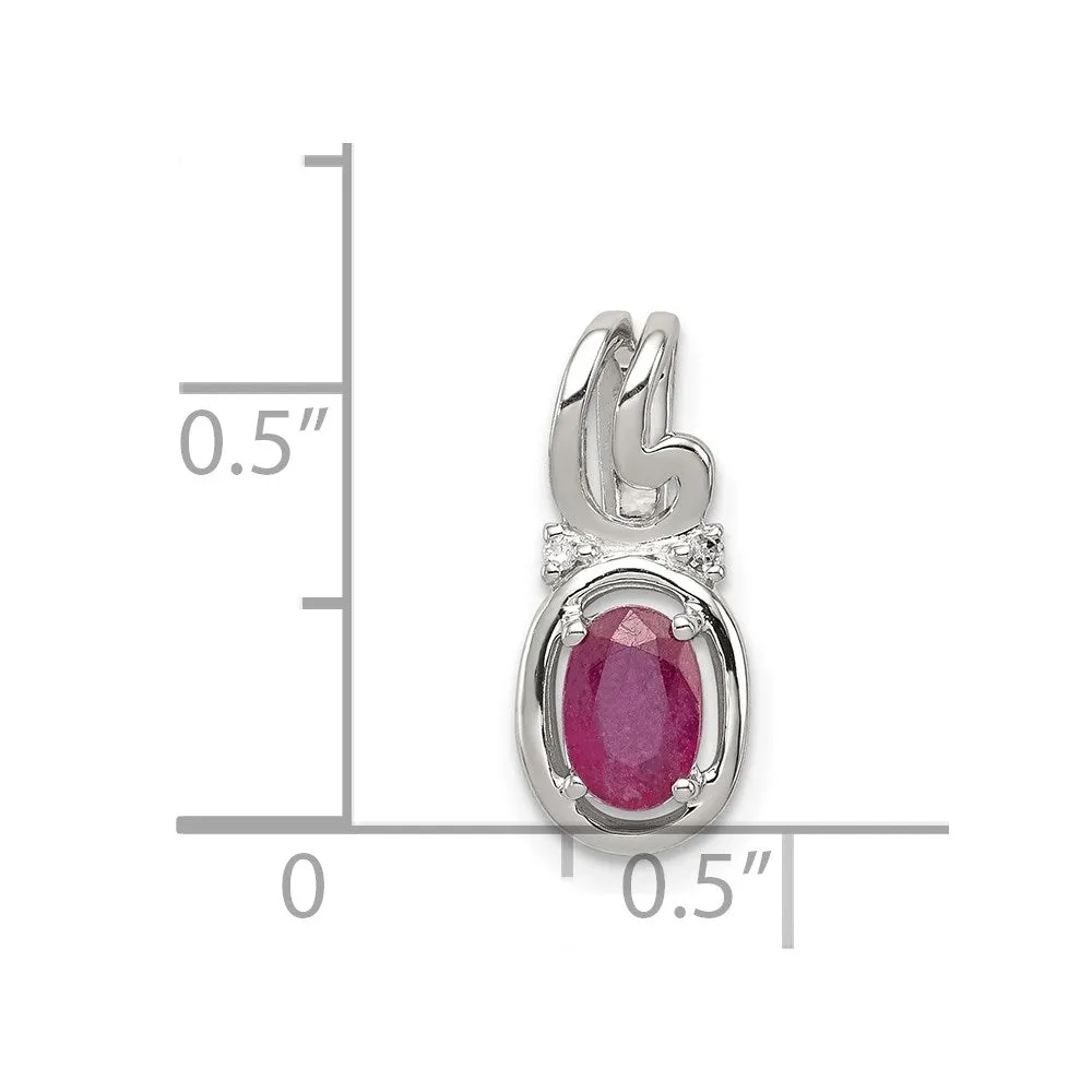 Sterling Silver Rhodium Plated Diamond & Ruby Oval Pendant