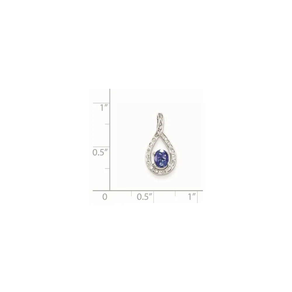 Sterling Silver Rhodium-plated Tanzanite & Diamond Pendant