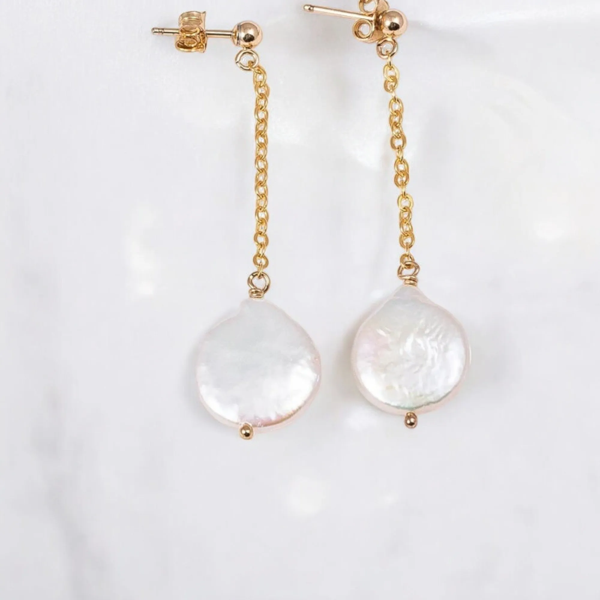 Stud Coin Pearl Dangle Earrings