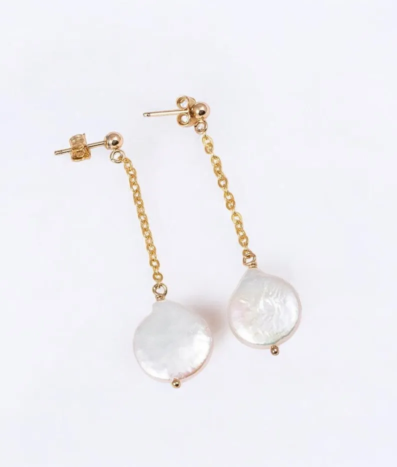 Stud Coin Pearl Dangle Earrings