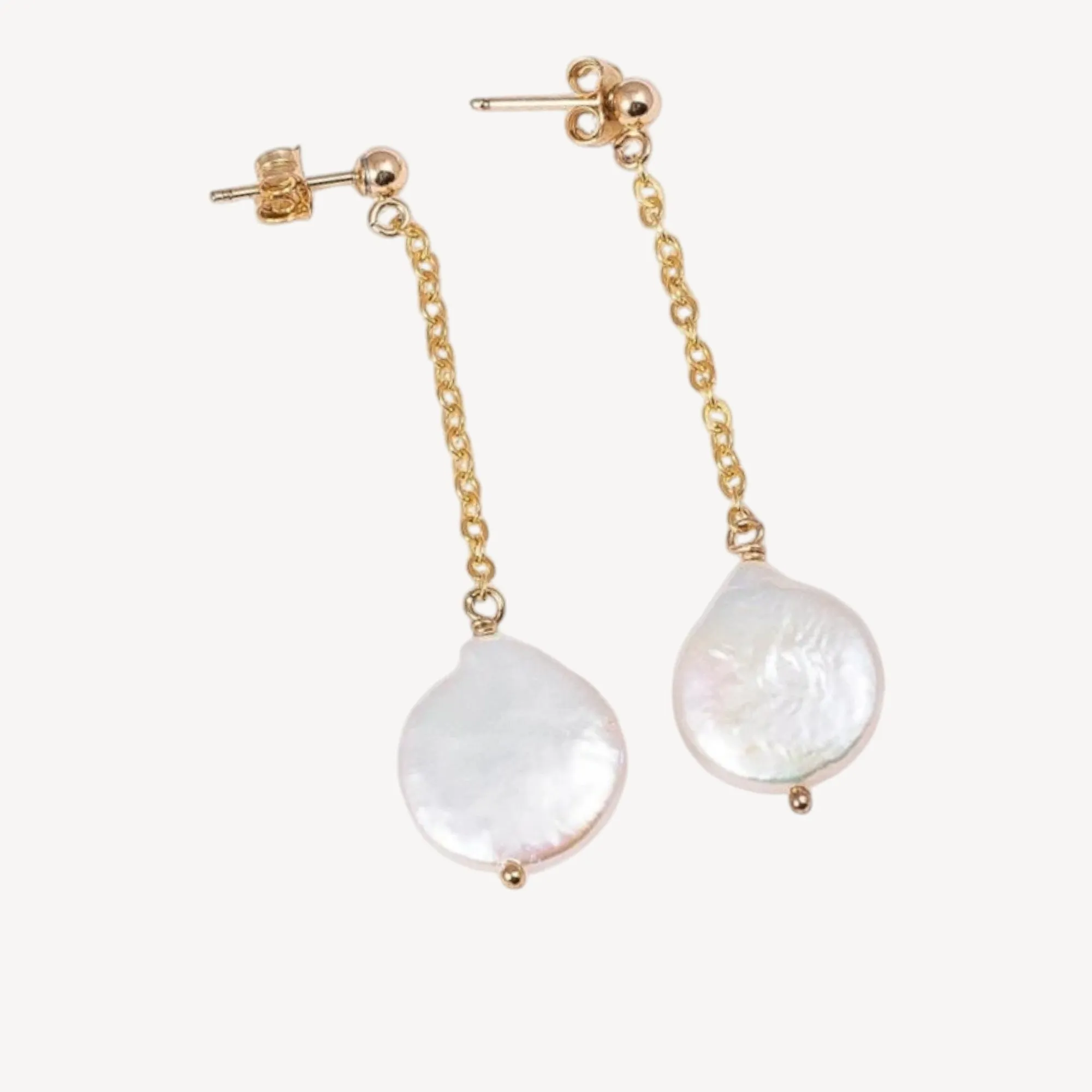Stud Coin Pearl Dangle Earrings