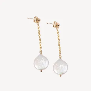 Stud Coin Pearl Dangle Earrings