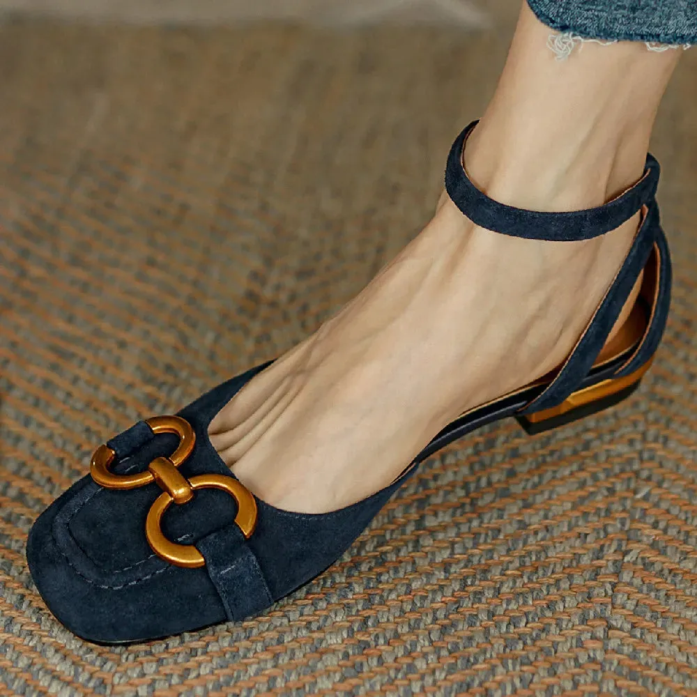 Suede Ankle Strap Leather Flats