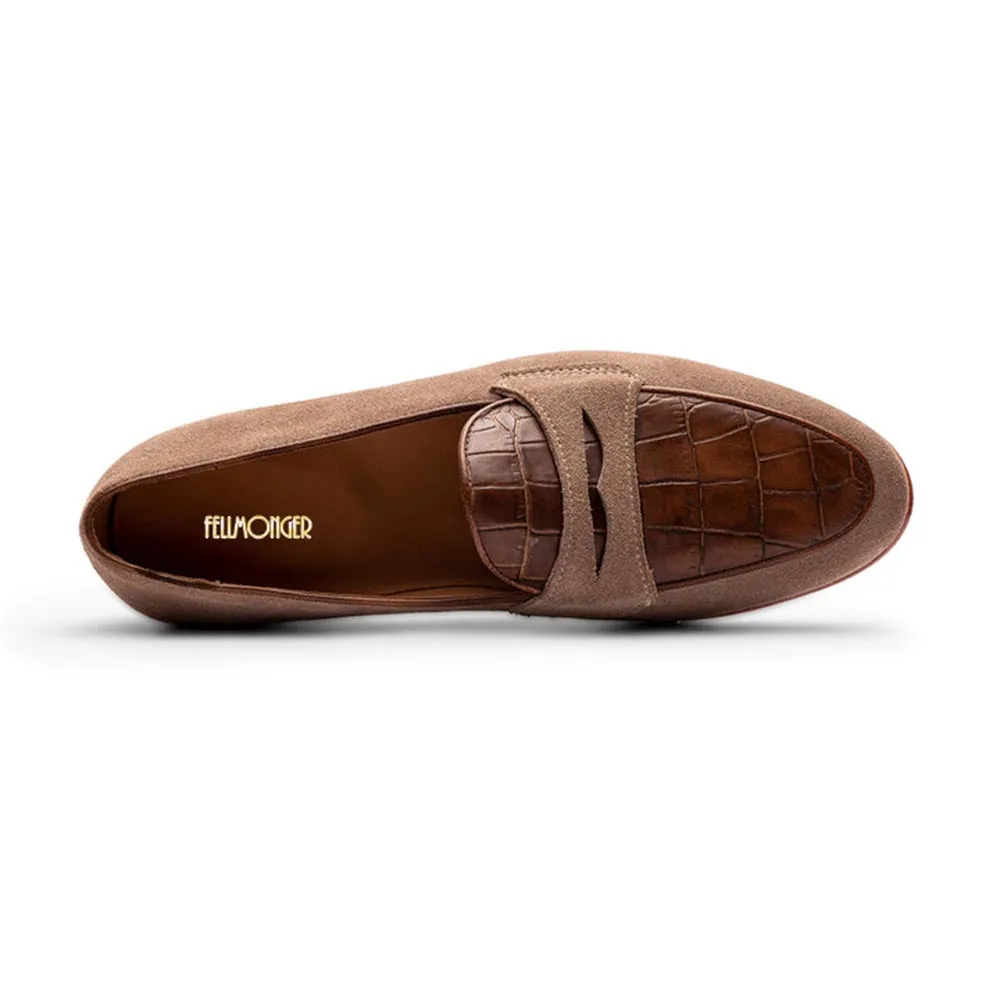 Suede Belgian Loafer With Croco Detail