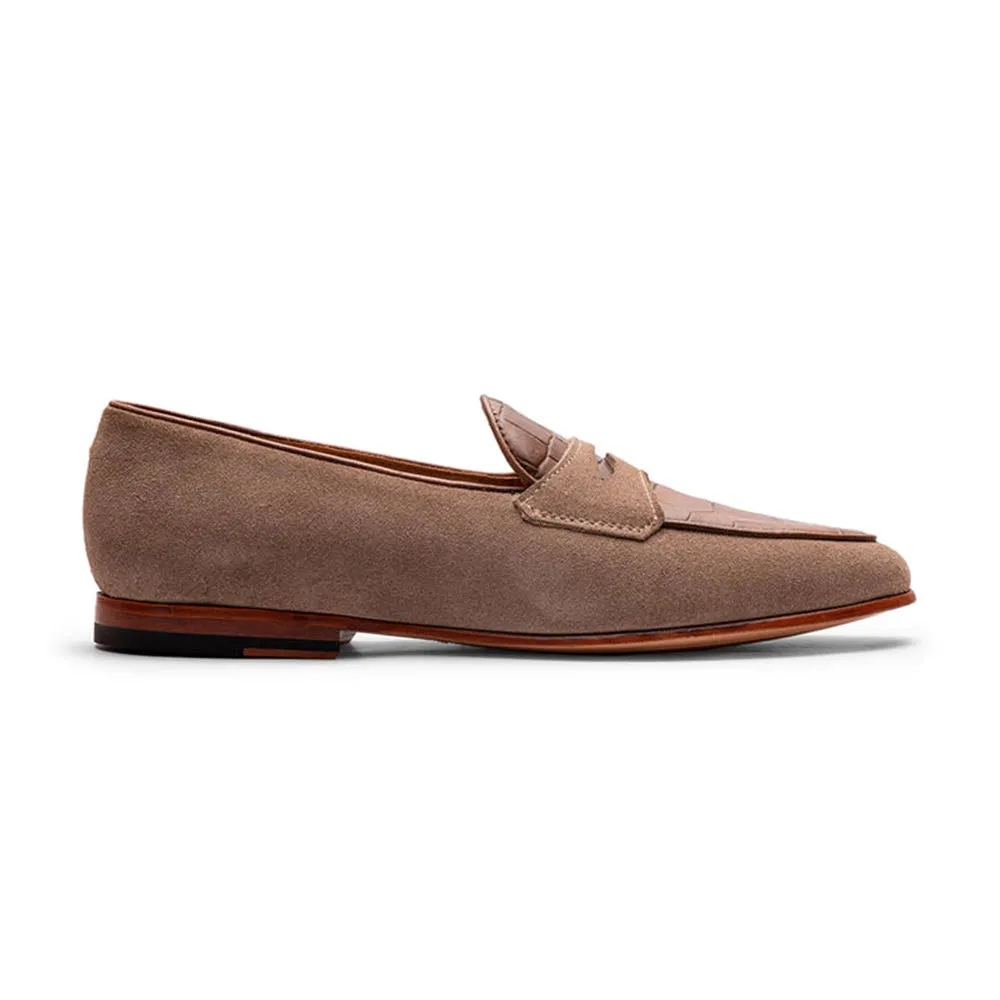 Suede Belgian Loafer With Croco Detail