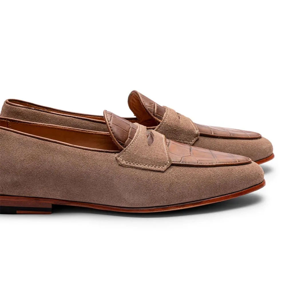 Suede Belgian Loafer With Croco Detail