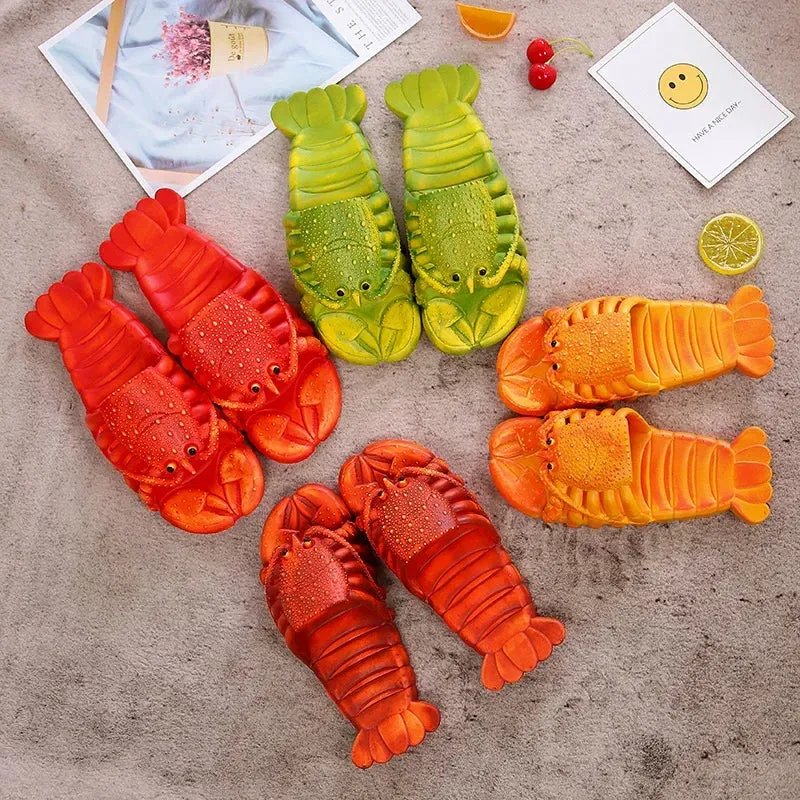 Summer Lobster Slippers Men Funny Animal Flip Flops Cute Beach Shower Casual Shoes Women Unisex Big Size Soft Home Slippers 2024