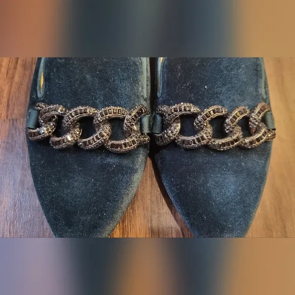 Talbots Green Edison Embellished Velvet Flats Size 8.5