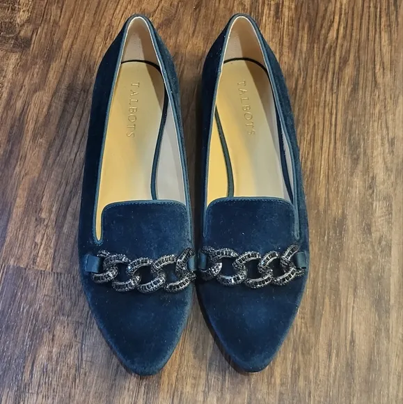 Talbots Green Edison Embellished Velvet Flats Size 8.5