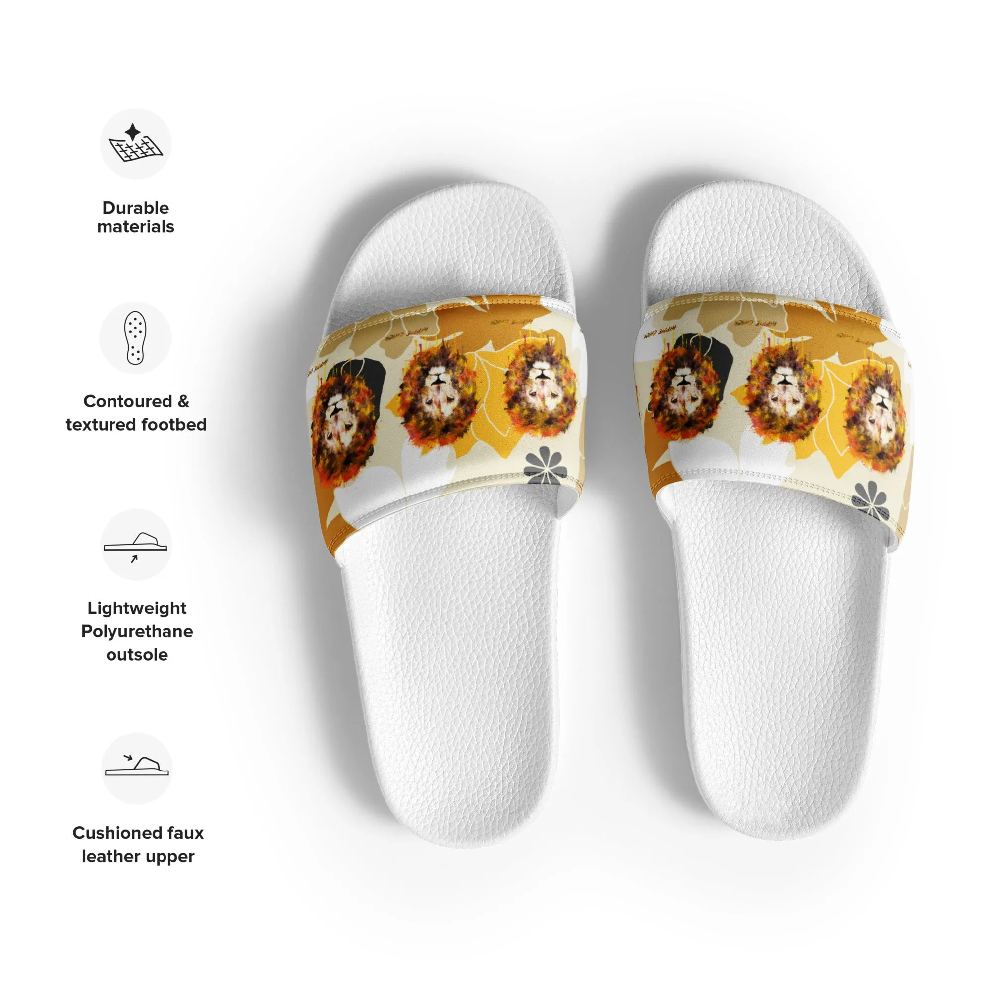Tan Flowers Women's Slides
