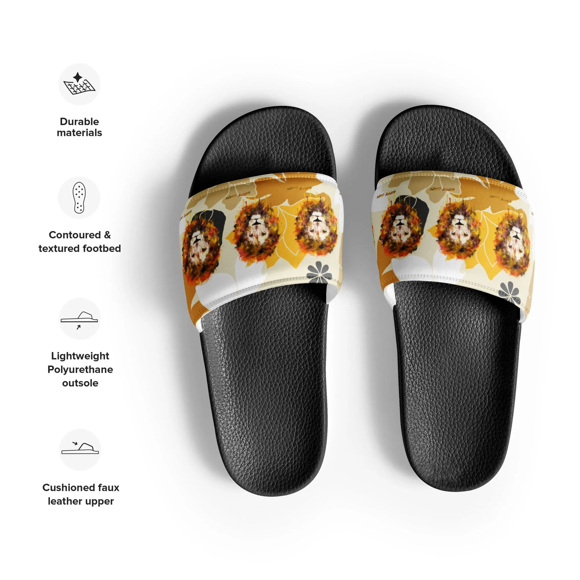 Tan Flowers Women's Slides
