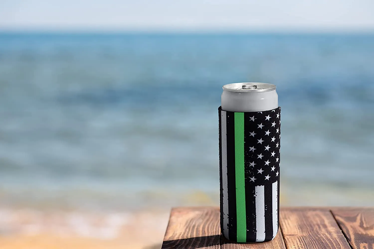 Thin Green Line Collapsible Beer and Seltzer Can Beverage Cooler Sleeves - 2 Pack - Tall Slim Size 12 oz - 3mm Thick Insulated Neoprene