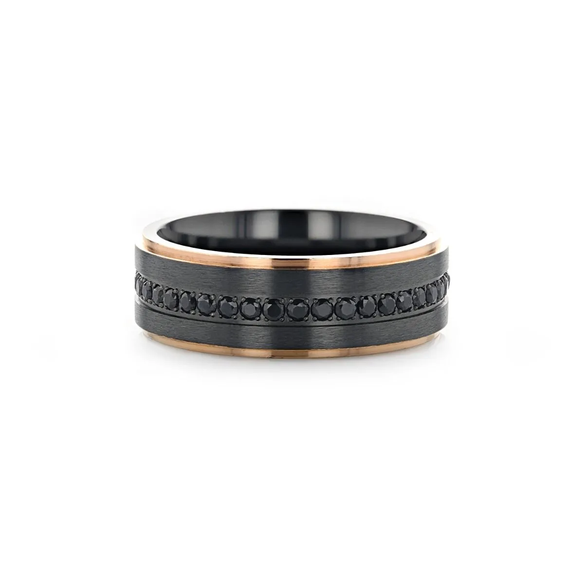 Thorsten ASTRO Flat Brushed Black Titanium Ring Rose Gold Edge and Black Sapphire