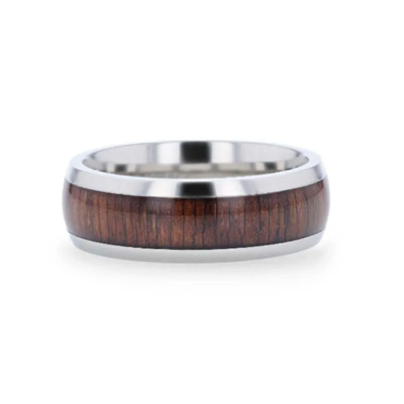 Thorsten CARY Black Walnut Wood Inlaid Titanium Domed Polished Finish Men's Wedding Ring With Beveled Edges - 8mm