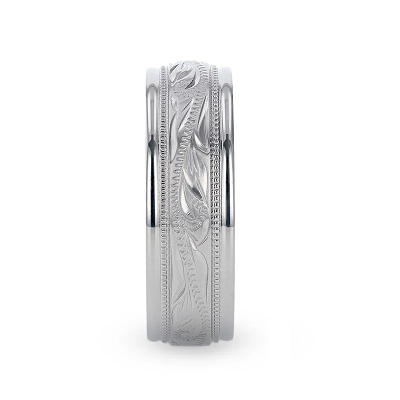 Thorsten MARINER Titanium Milgrain Engraved Finish Men's Wedding Ring with Blue Plating Inside- 8mm