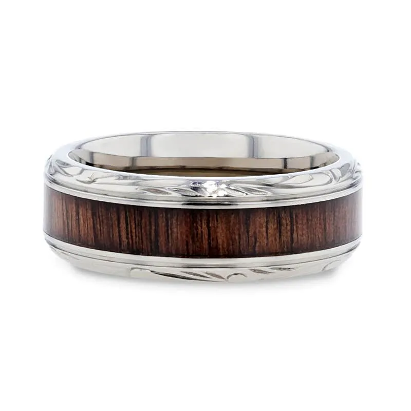 Thorsten ROSENTRA Rosewood Inlay with Detailed Beveled Edges Titanium Polished Wedding Ring - 8mm