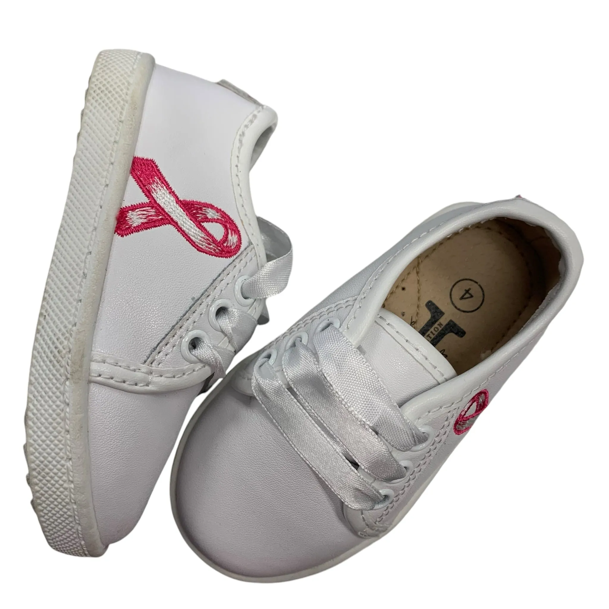 Tiny Toes Nation Girl's White Breast Cancer Awareness Shoes Size 4