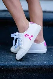 Tiny Toes Nation Girl's White Breast Cancer Awareness Shoes Size 4