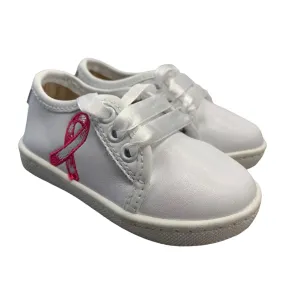 Tiny Toes Nation Girl's White Breast Cancer Awareness Shoes Size 4