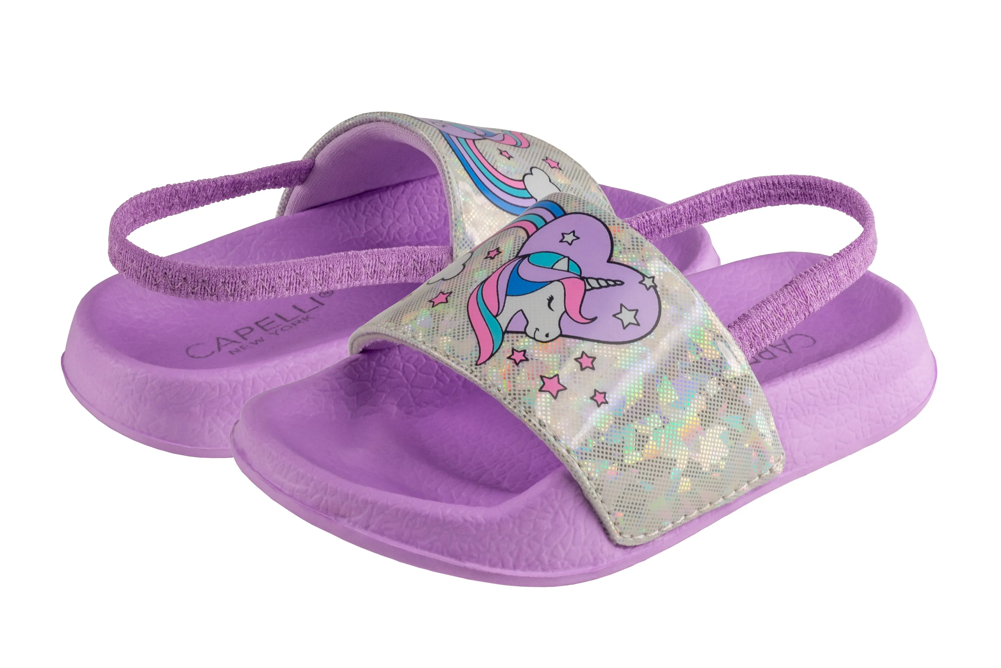 Toddler Girls Iridescent Fancy Unicorn Slide with Elastic Backstrap