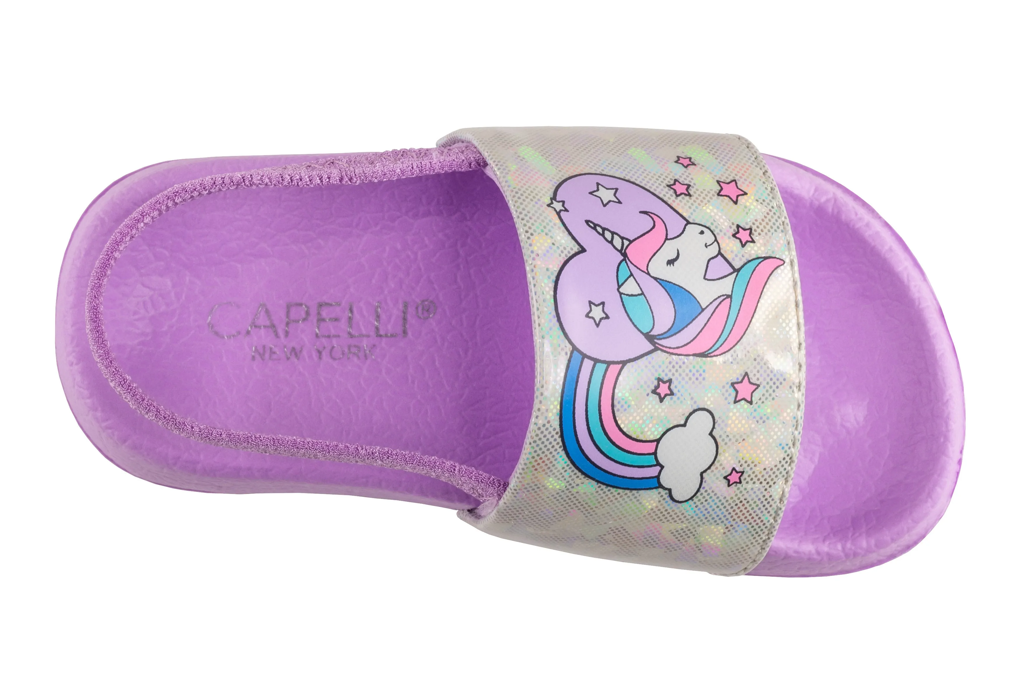 Toddler Girls Iridescent Fancy Unicorn Slide with Elastic Backstrap
