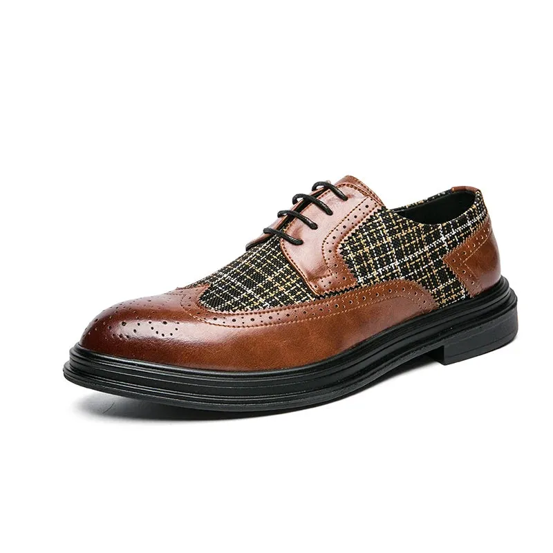 Tweed and Leather Brogue Oxford Shoes