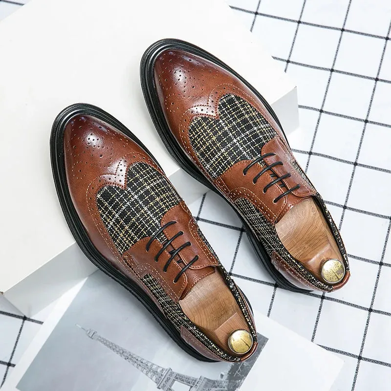 Tweed and Leather Brogue Oxford Shoes