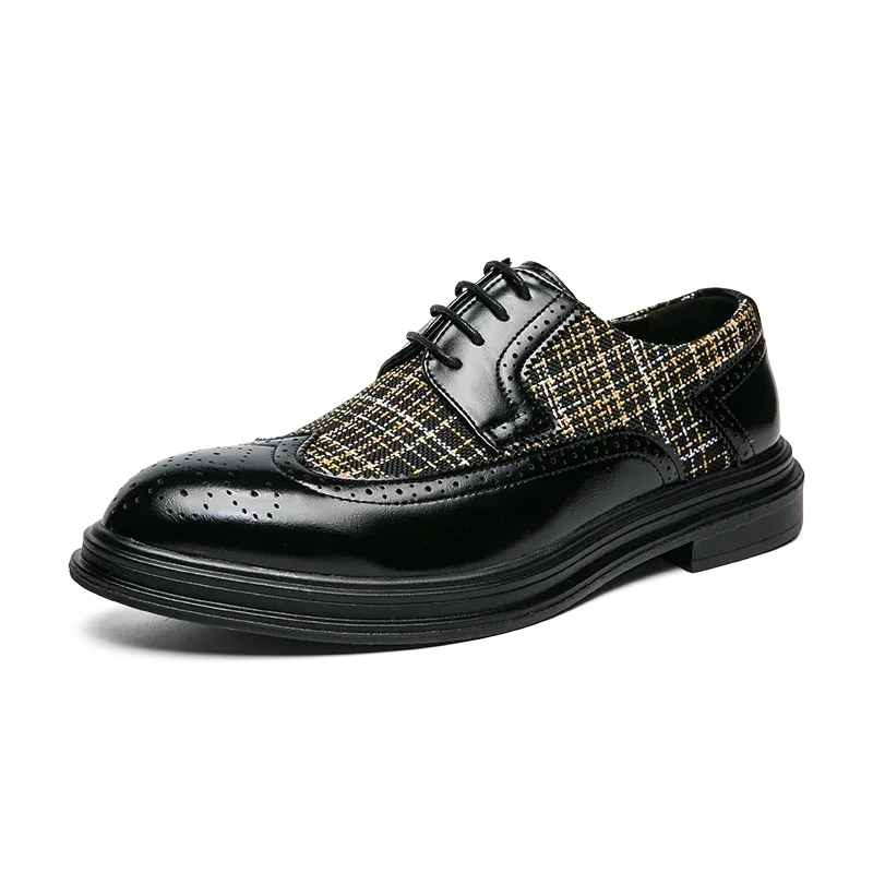 Tweed and Leather Brogue Oxford Shoes
